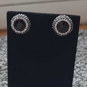 925 Sterling & Genuine black onyx Swarovski crystals designer earrings